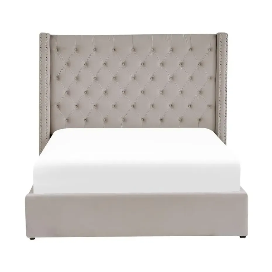 LUBBON - Bed met opbergruimte - Lichtgrijs - 140 x 200 cm - Fluweel