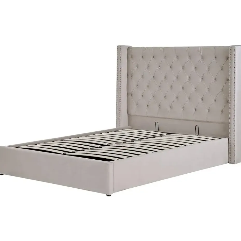LUBBON - Bed met opbergruimte - Lichtgrijs - 140 x 200 cm - Fluweel
