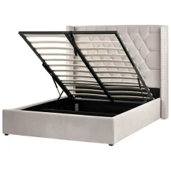 LUBBON - Bed met opbergruimte - Taupe - 140 x 200 cm - Fluweel