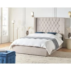 LUBBON - Bed met opbergruimte - Taupe - 140 x 200 cm - Fluweel
