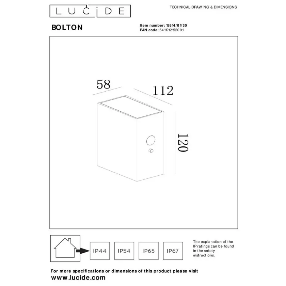 Lucide BOLTON Wandlamp - Zwart