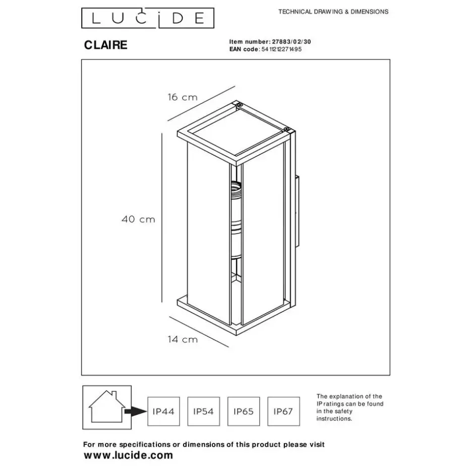 Lucide CLAIRE Wandlamp - Antraciet