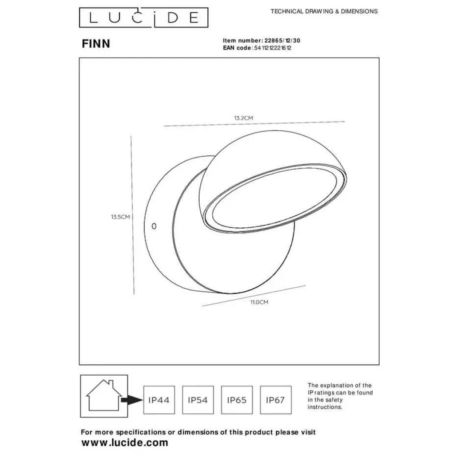 Lucide FINN Wandlamp - Zwart