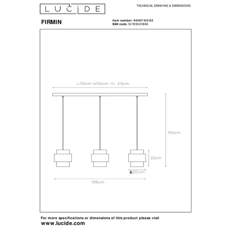 Lucide FIRMIN Hanglamp - Mat Goud / Messing