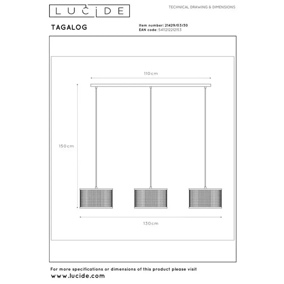 Lucide TAGALOG Hanglamp - Zwart