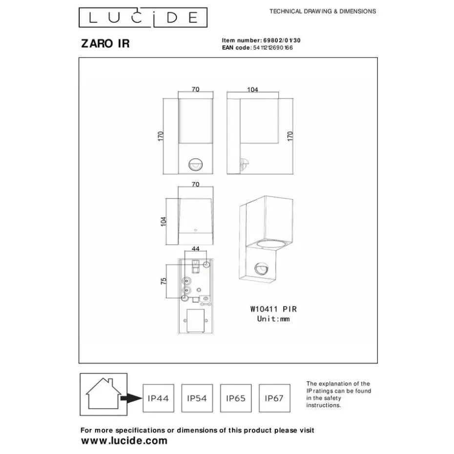 Lucide ZARO IR Wandspot - Zwart