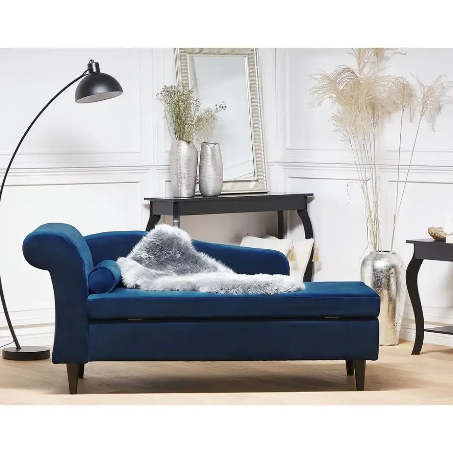 LUIRO - Chaise longue - Blauw - Linkerzijde - Fluweel