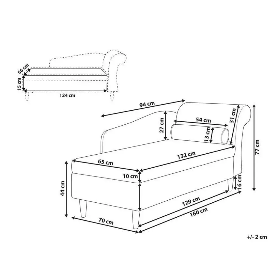 LUIRO - Chaise longue - Groen - Rechterzijde - Fluweel