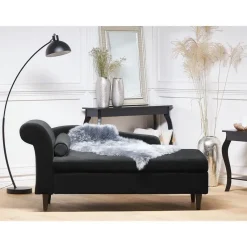 LUIRO - Chaise longue - Zwart - Linkerzijde - Fluweel