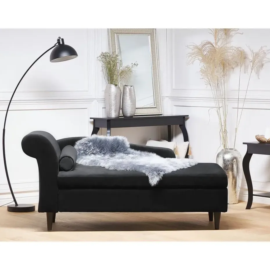 LUIRO - Chaise longue - Zwart - Linkerzijde - Fluweel