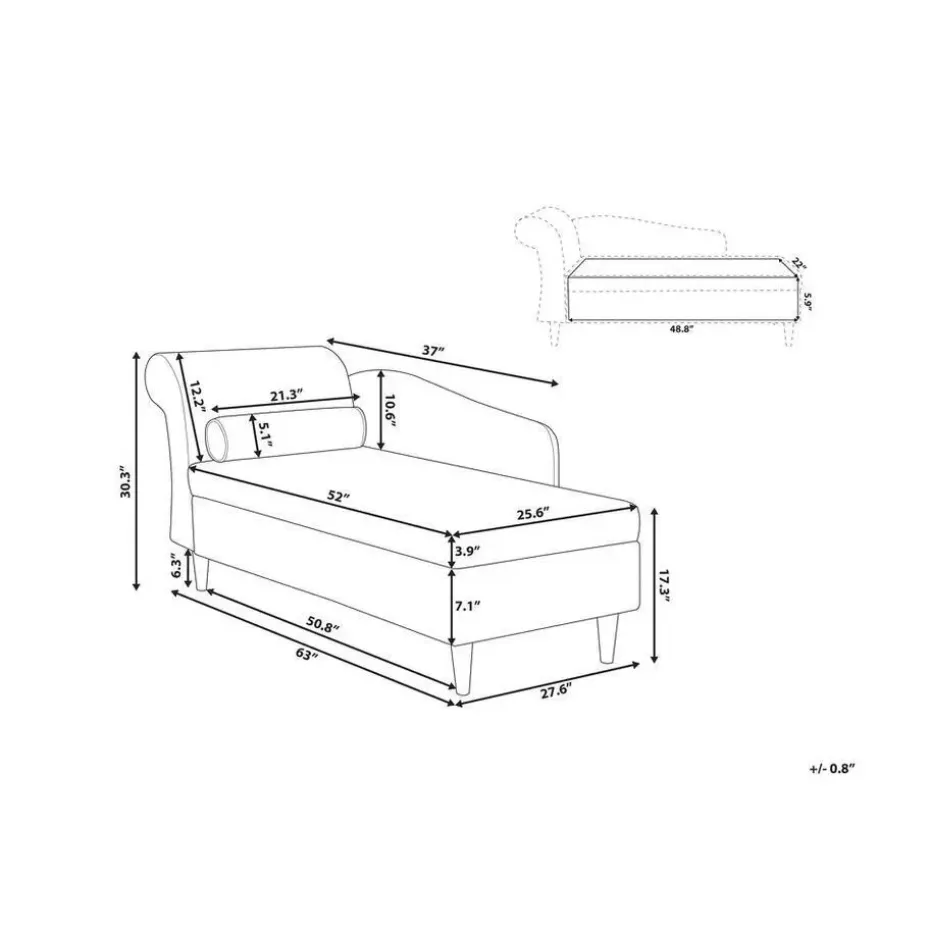 LUIRO - Chaise longue - Zwart - Linkerzijde - Fluweel