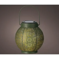 Lumineo Lantaarn - solar - groen - metaal - cirkel patroon - 16 cm