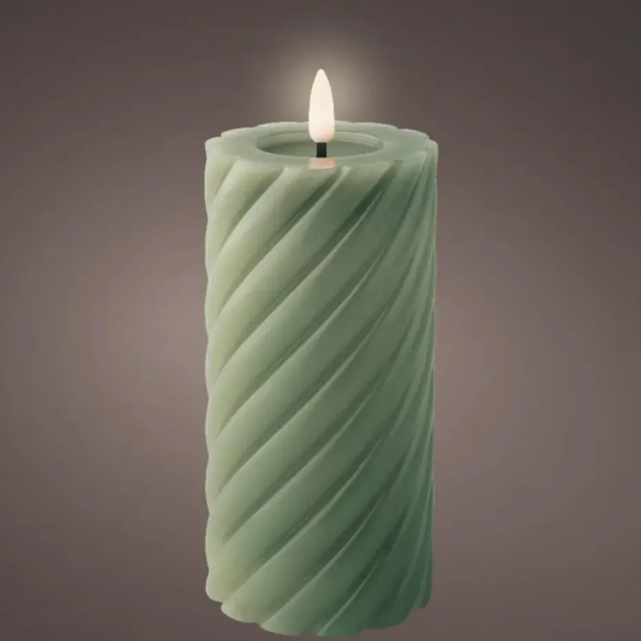 Lumineo Luxe LED kaars - groen - D7,5 x H17 cm - timer