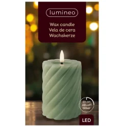 Lumineo Luxe LED kaars - groen - D7,5 x H12,3 cm - timer