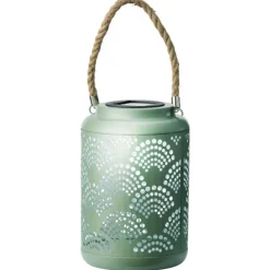 Lumineo Tuin lantaarn - solar - jade groen - metaal - D15 x H23 cm