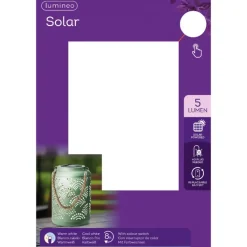 Lumineo Tuin lantaarn - solar - jade groen - metaal - D15 x H23 cm