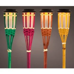 Lumineo Tuinfakkel Bodi - solar - roze - vlameffect - 54 cm