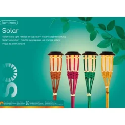 Lumineo Tuinfakkel Bodi - solar - roze - vlameffect - 54 cm