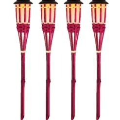 Lumineo Tuinfakkel Bodi - solar - roze - vlameffect - 54 cm