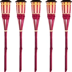 Lumineo Tuinfakkel Bodi - solar - roze - vlameffect - 54 cm