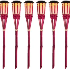 Lumineo Tuinfakkel Bodi - solar - roze - vlameffect - 54 cm