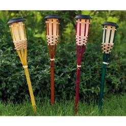 Lumineo Tuinfakkel Bodi - solar - groen - vlameffect - 54 cm