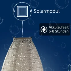 LUMIZ Solar Lampion Folia Long Oval - 20 cm - Licht Taupe