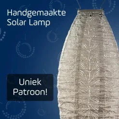 LUMIZ Solar Lampion Folia Long Oval - 20 cm - Licht Taupe