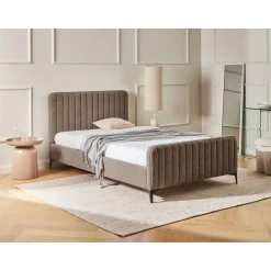 LUNAN - Tweepersoonsbed - Taupe - 120 x 200 cm - Bouclé