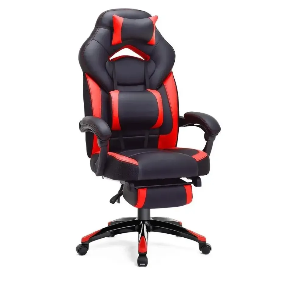 Luxe Gamestoel - Met Hoofdkussen - Kunstleer - Zwart & Rood