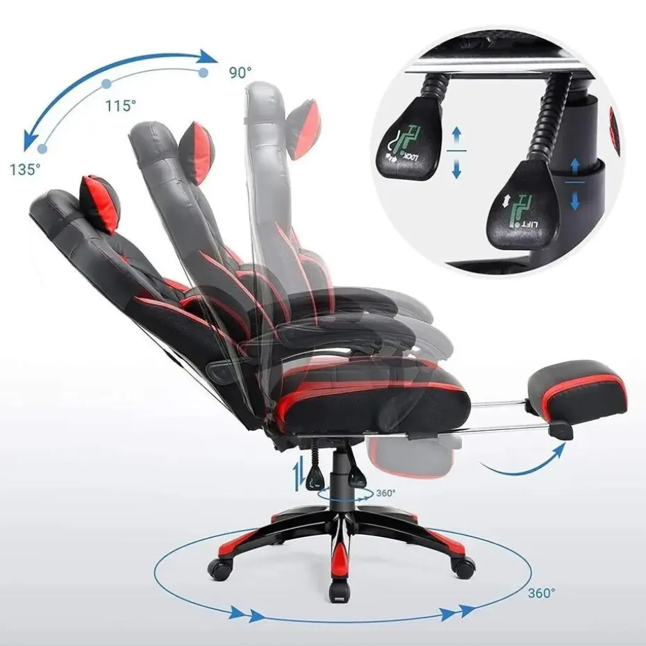 Luxe Gamestoel - Met Hoofdkussen - Kunstleer - Zwart & Rood