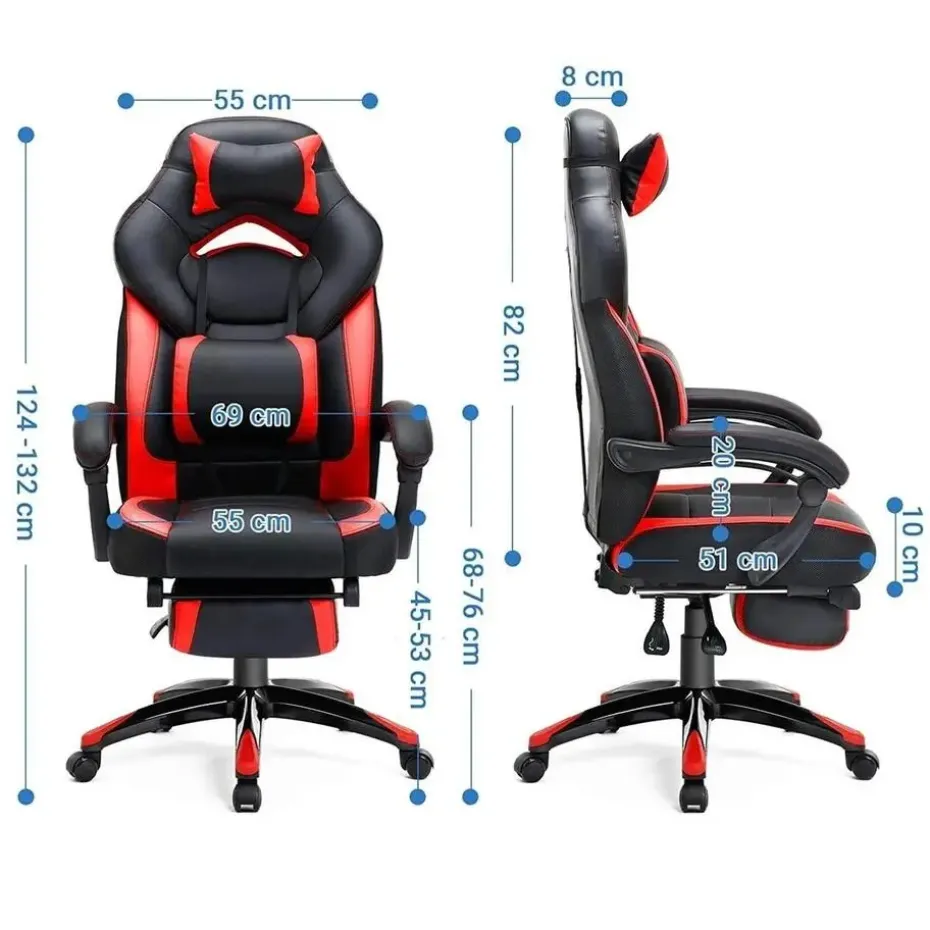 Luxe Gamestoel - Met Hoofdkussen - Kunstleer - Zwart & Rood