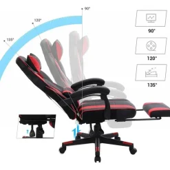 Luxe Gamestoel - Met Hoofdkussen - Kunstleer - Zwart & Rood