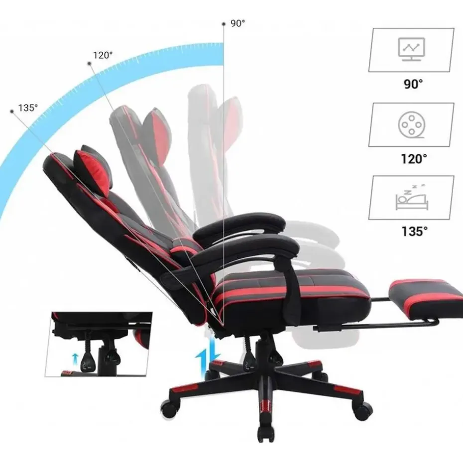 Luxe Gamestoel - Met Hoofdkussen - Kunstleer - Zwart & Rood