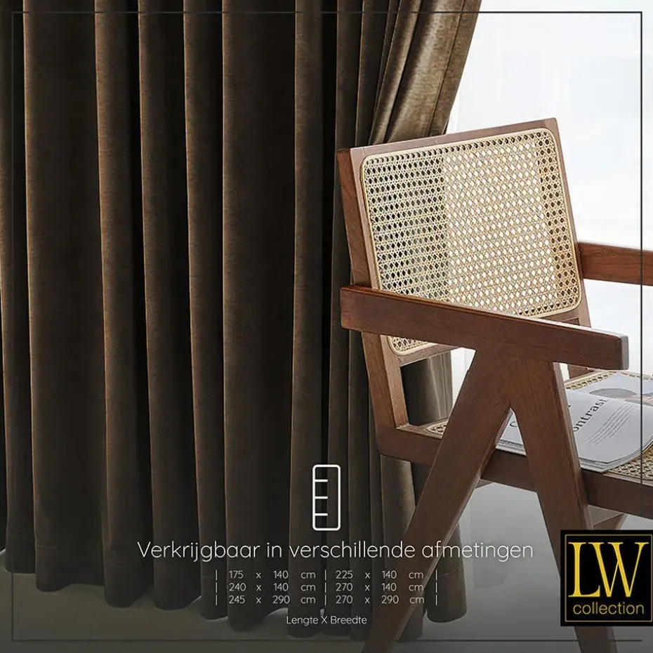 LW Collection Gordijnen bruin 270x140CM met haakjes Velvet 1 stuk