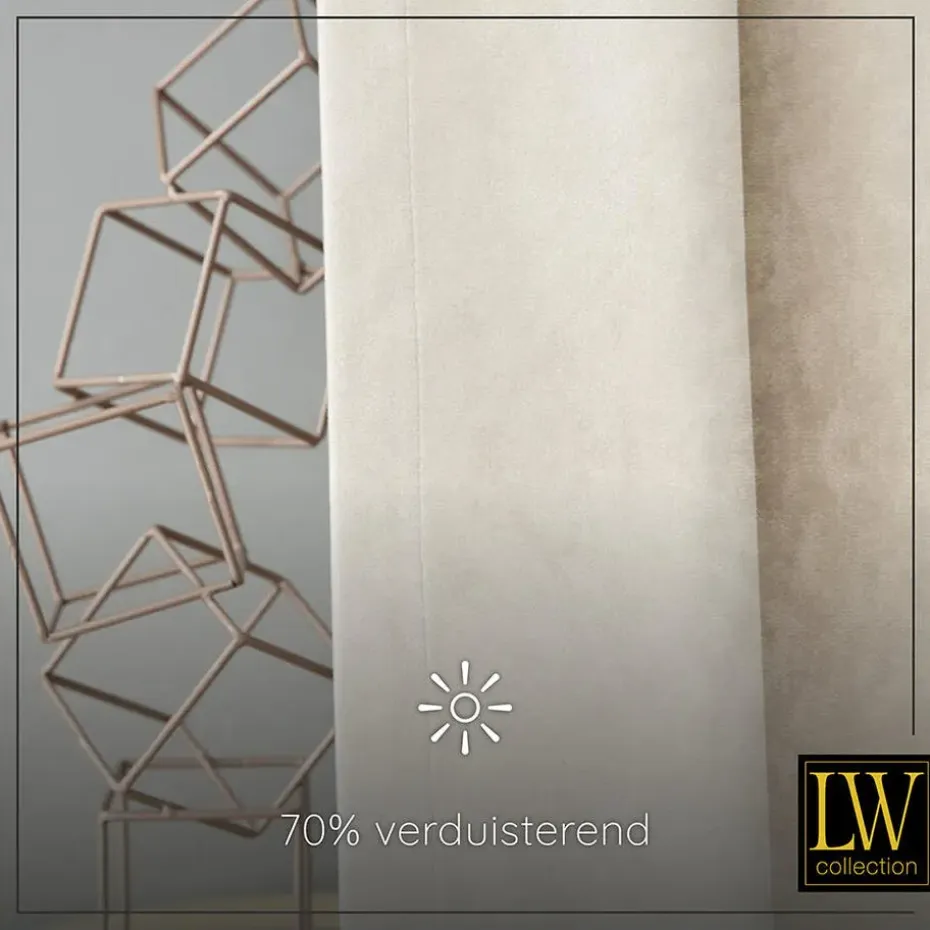 LW Collection Gordijnen beige 270X140CM velvet kant en klaar 1 stuk