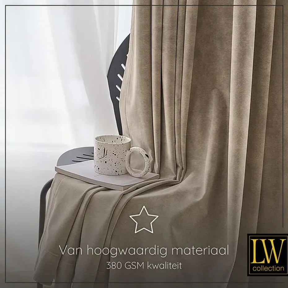 LW Collection Gordijnen beige 240x140CM met haakjes Velvet 1 stuk