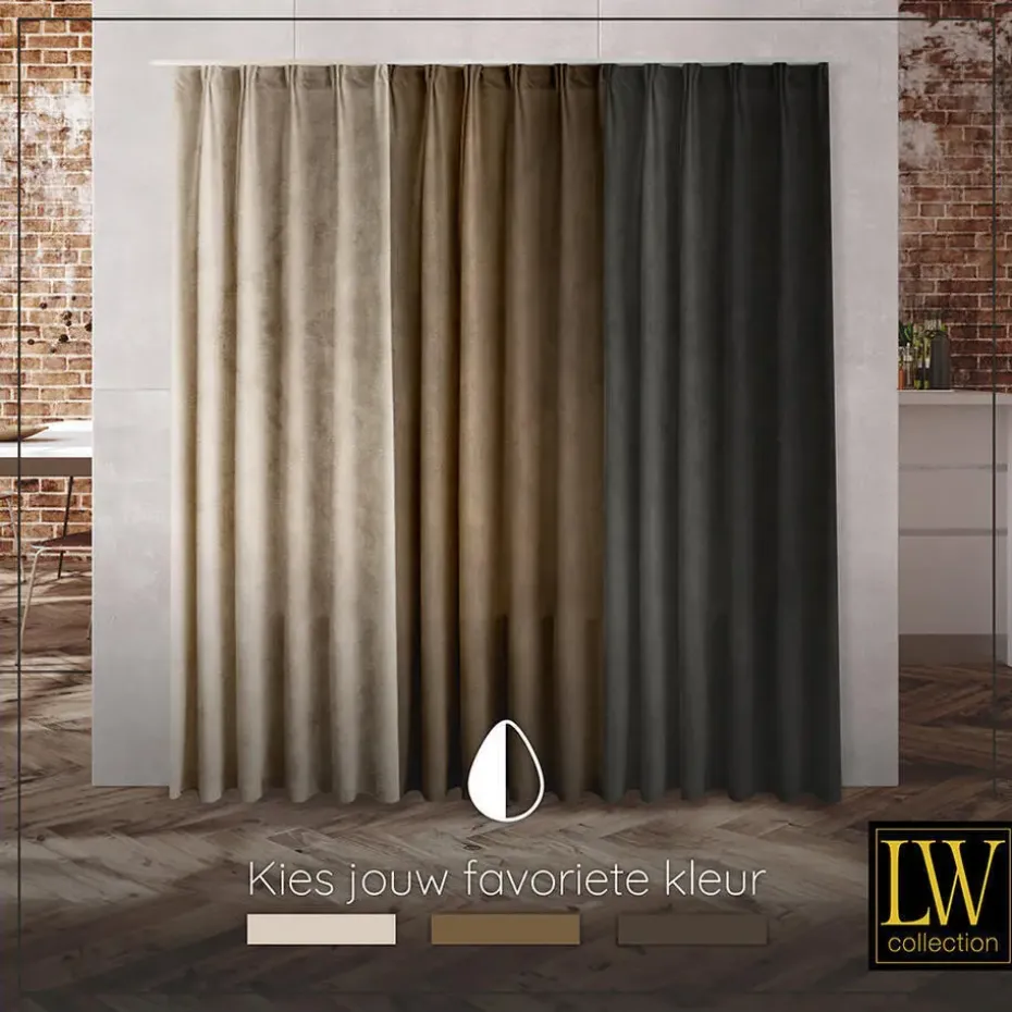 LW Collection Gordijnen beige 240x140CM met haakjes Velvet 1 stuk