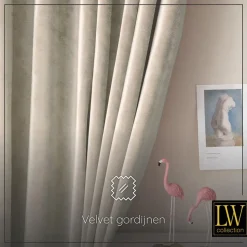LW Collection Gordijnen Beige 270x290cm Velvet Kant en klaar 1 stuk