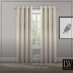 LW Collection Gordijnen Beige 270x290cm Velvet Kant en klaar 1 stuk