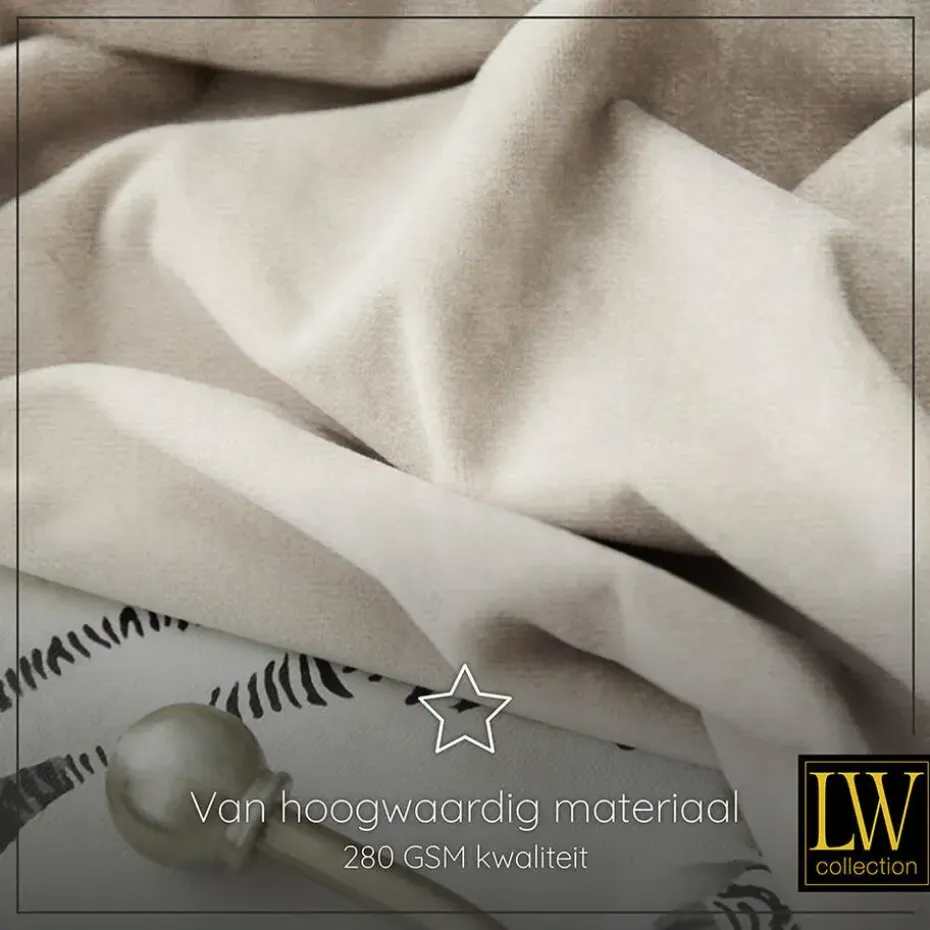 LW Collection Gordijnen Beige 270x290cm Velvet Kant en klaar 1 stuk