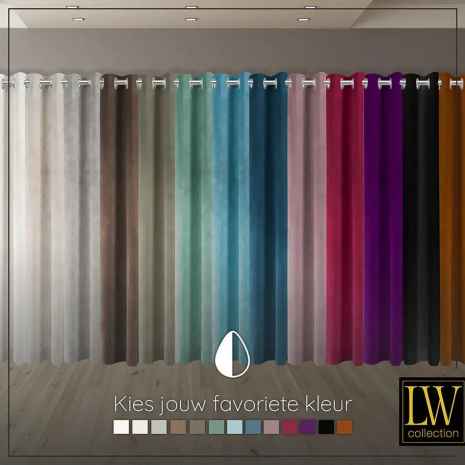 LW Collection Gordijnen Beige 270x290cm Velvet Kant en klaar 1 stuk