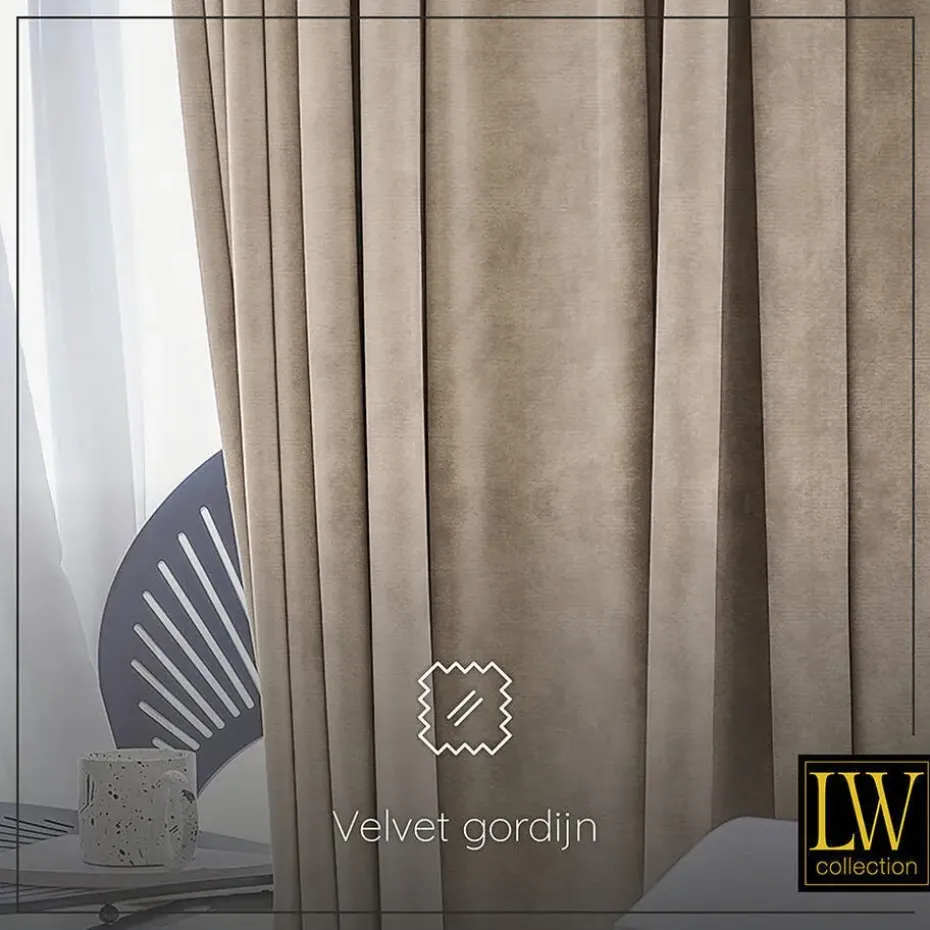LW Collection Gordijnen beige 270x140CM met haakjes Velvet 1 stuk