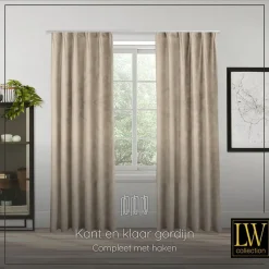 LW Collection Gordijnen beige 270x140CM met haakjes Velvet 1 stuk