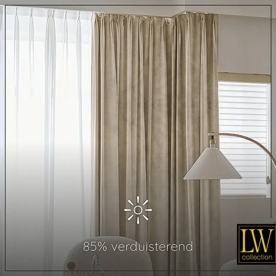 LW Collection Gordijnen beige 225x140CM met haakjes Velvet 1 stuk