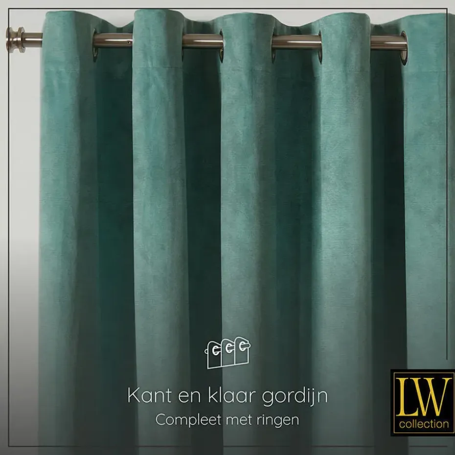 LW Collection Gordijnen Groen 245x290cm Velvet Kant en klaar 1 stuk