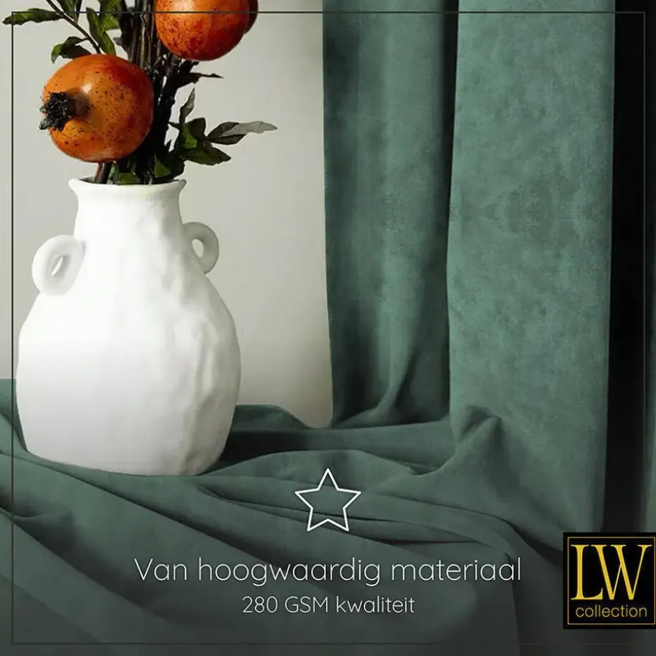 LW Collection Gordijnen Groen 245x290cm Velvet Kant en klaar 1 stuk