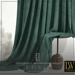 LW Collection Gordijnen Groen 245x290cm Velvet Kant en klaar 1 stuk