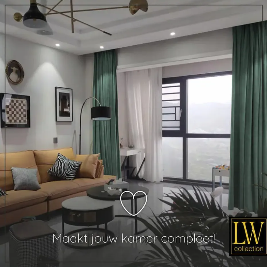 LW Collection Gordijnen Groen 245x290cm Velvet Kant en klaar 1 stuk