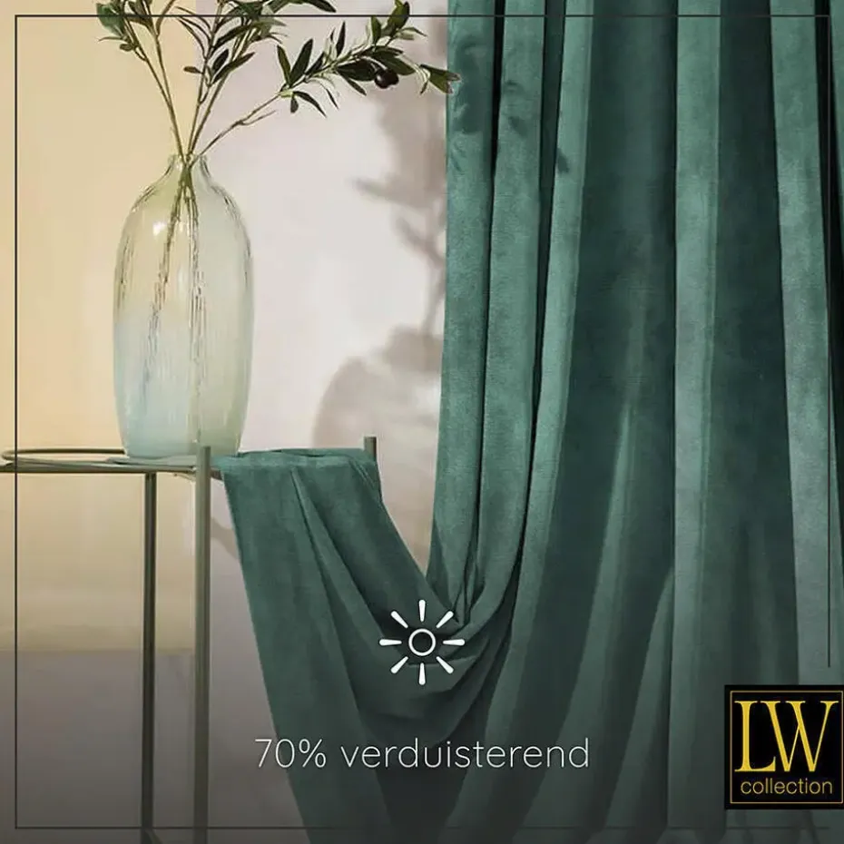 LW Collection Gordijnen Groen 270X140CM velvet kant en klaar 1 stuk
